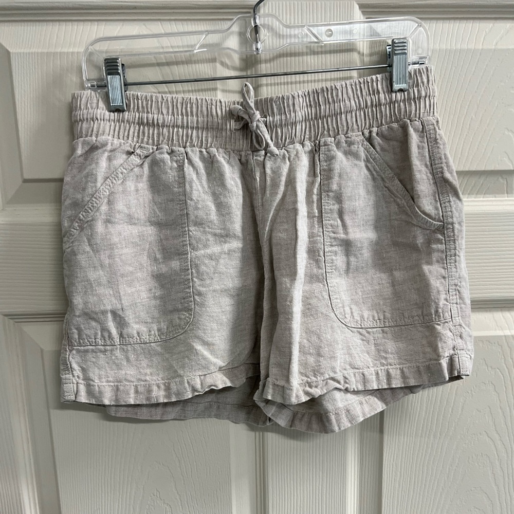 Allen Allen Womens Khaki Linen Drawstring Shorts- Size Large- VGUC